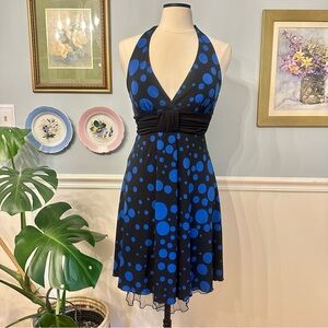 Vtg Speechless Blue Polka Dot Halter Dress Medium Y2K Babydoll Prom Hoco Tulle